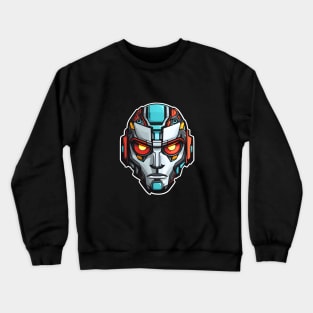 Stylized Robotic Head with Glaring Red Eyes Crewneck Sweatshirt